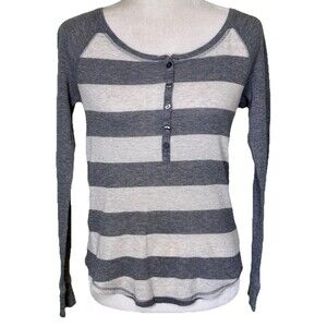 So Women Striped Henley Top Minimalist Thermal Waffle Knit Casual Layering Top L